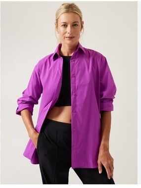 Athleta Oversized Button-Front Poplin Shirt in Bright Purple